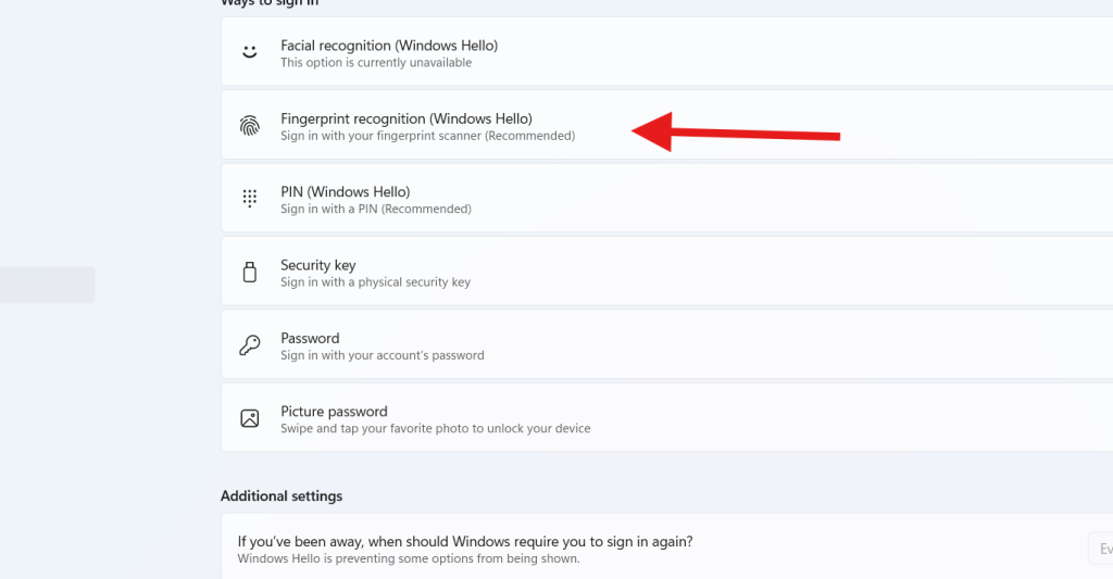setup fingerprint password on Windows