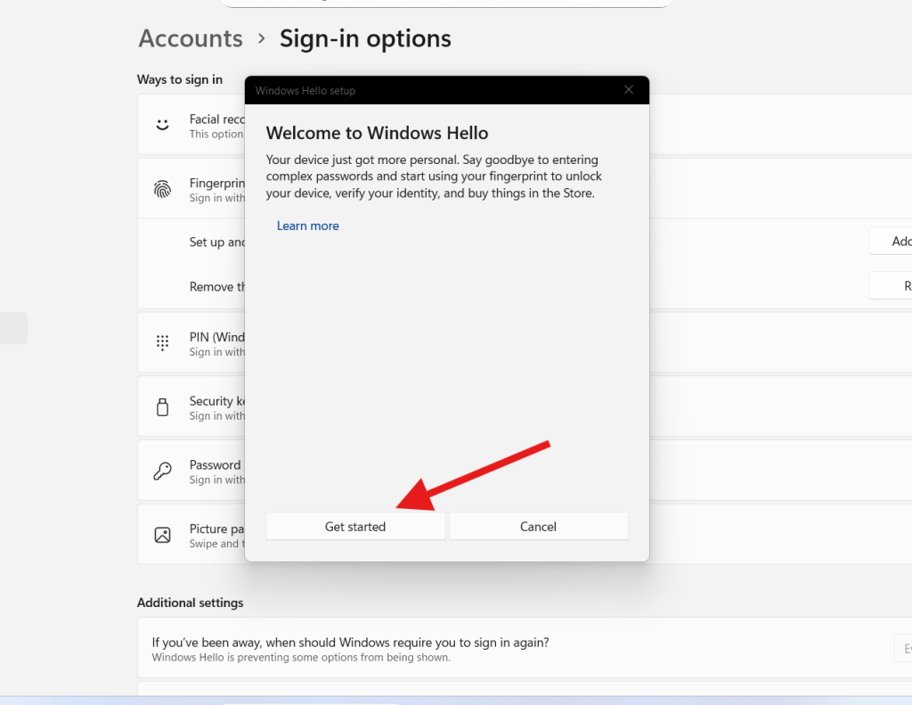 setup fingerprint password on Windows