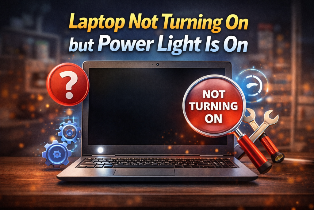 laptop not turning on but power light is on
