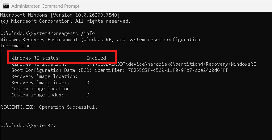 Windows command prompt reagentc
